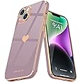 Teageo for iPhone 14 Case Cute Heart Pattern for Women Girls Slim Luxury Bling Plating Soft TPU Anti-Scratch Shockproof Bumper Phone Case for iPhone 14, Purple