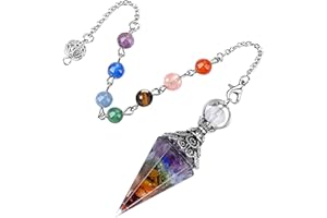 DOUKESH Pendule Divinatoire de Radiesthésie 7 Chakras,7 Chakra Pendule Sephoroton,Pendule en Pierre de Guérison,Pendule Chakra Divinatoire pour Reiki Guérison Méditation