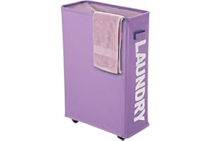 IHOMAGIC Cesto della Biancheria con Ruote 40L - Cesta del Bucato Sottile Pieghevole, Cesto Portabiancheria Rettangolare in Piedi, Sottile Secchi per La Biancheria per Hotel, Deposito Familiare (Viola)