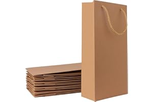 Acasimo 10 Pack di sacchetti regalo per vino Sacchetti per bottiglie di vino Sacchetti regalo con manici Champagne House Gift Party (5.5L, Marrone)