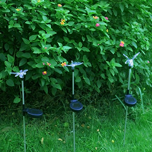 3er Set Solarleuchten Gartenleuchten Dekolichter Garten, Farbenänderung LED Leuchten mit Kolibri, Schmetterling, Libelle Solarlichter Garten von NORDSD - 3