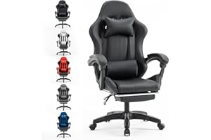 Millhouse Gaming Racing Desk Chair with Adjustable Lumbar Support, Footrest, and Head Pillow, X2022 (Black)