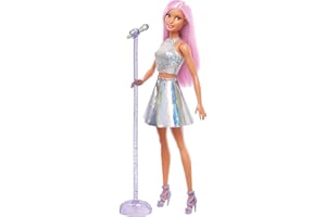 Barbie Pop Star Doll Dressed In Iridescent Skirt with Microphone and Pink Hair, Gift for 3 to 7 Year Olds, JCW42