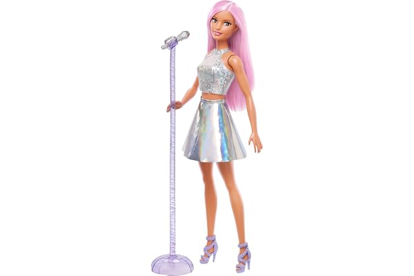 Barbie Pop Star Doll Dressed in Iridescent Skirt with Microphone and Pink Hair, Gift for 3 to 7 Year Olds