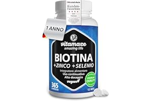 VITAMAZE - AMAZING LIFE Biotina Capelli, Pelle e Unghie Sani, 365 Compresse (1 Anno), Selenio, Zinco, Vitamina B7, Integratori per Capelli, Qualità Tedesca, Vitamaze®