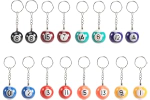 Kopinma Buntes Billard-Schlüsselanhänger-Set, 16-teilig, Mini-Schlüsselanhänger mit Neonfarbenen Billard- und Acht-Ball-Modellen, Hochwertiges Zubehör für Billard-Enthusiasten