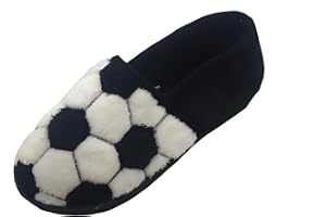 GladRags Boys or Girls Football Style Slippers, Black White, Size 12-6