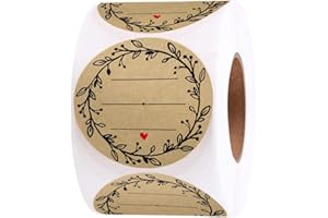 DIGGOOUR 2 Inch Wreath Design with 3 Lines for Writing (500 Labels per roll) Natural Brown Kraft Stickers for Canning Labels Jar, Store Owners, Crafts, Organizing, Gift, Price Tags, Weddings, Baby Showers