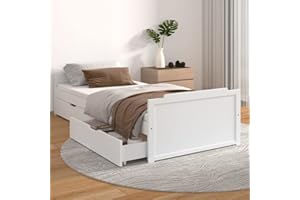 vidaXL Rama łóżka z szufladami, biała, lite drewno, sosna, 90 x 200 cm