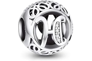 NINGAN Charme Lettre de l'alphabet Argent Sterling 925 Femmes Pearl Charm avec 5A Zircone Compatible pour Européen Bracelets