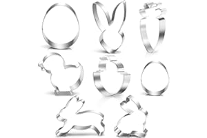 WISHSTAR Emporte Pièces Pâques, Lot de 8 Forme Biscuit, Emporte-pièces en Acier Inoxydable Emporte-pièces - Lapin, œuf, poulet, carotte