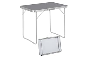 ‎WOLTU Woltu składany stół kempingowy, stół podróżny z uchwytem, 70 x 50 x 60 cm (dł. x szer. x wys.), składany, stół ogrodowy z aluminium i płyty MDF, na piknik, plażę, na świeże powietrze, szary, CPT8135gr
