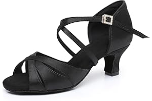 Rosefinch Zapatos de Baile Latino para Mujeres Suela Blanda Hebilla de Diamantes de imitación Salsa Tango Bailes de salón Zapatos de Baile Profesional de práctica Tacón 5/7cm,34-43EU