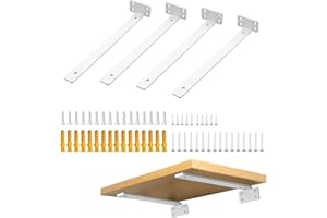 Mooche 4 Stück Regalhalterung Schwerlast 30 cm, Metallwinkel Regalträger Regalwinkel mit geboht, 70 kg Tragkraft, Weiß