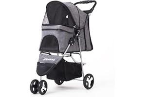Panana Haustier-Kinderwagen für Hunde und Katzen, zusammenklappbar, Reisewagen, Jogging-Träger, Schwenkräder (grau, 3 Räder)