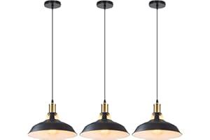 iDEGU 3 pack Suspension Luminaire Industrielle Rétro Lustre Suspension en Métal 27cm Plafonnier Vintage E27 Éclairage de Plafond pour Salle à Manger, Salon, Chambre, Restaurant, Café (Noir + Blanc)