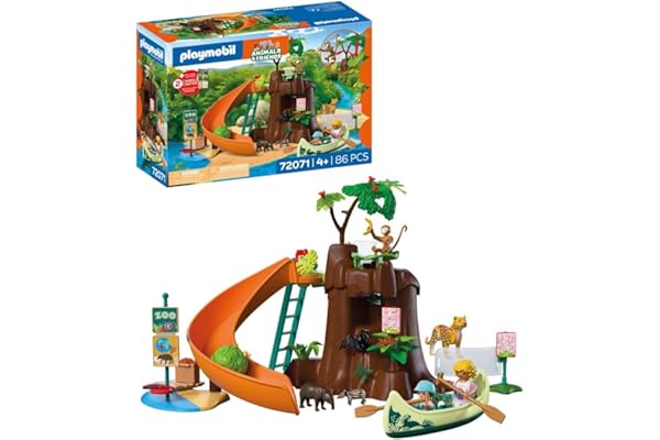Playmobil | Animals & Friends | Zoo Au Coeur de la Jungle | Grand Arbre de la Jungle avec canoë et catapulte| Jouet pour Enfants à partir de 4 Ans | 72071