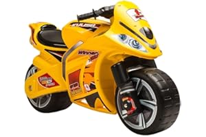 INJUSA - Motocykl Dziecięcy Winner XL, przeznaczony dla dzieci w wieku od 3 do 6 lat, z szerokimi kołami z tworzywa sztucznego oraz uchwytem do transportu dla rodziców, Kolor żółty
