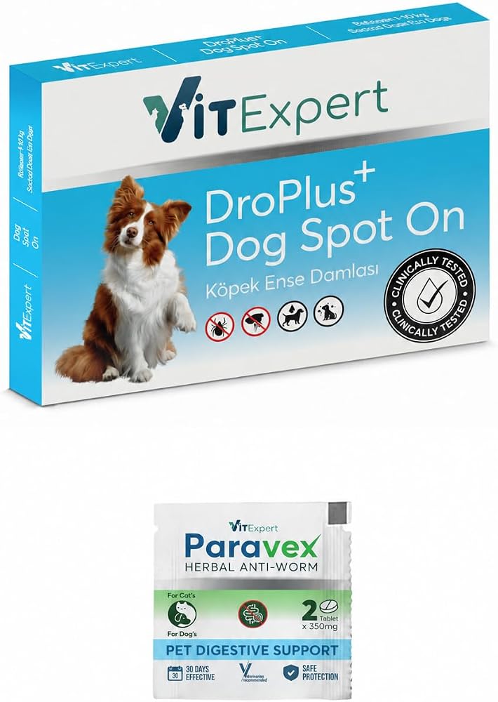 Vitexpert 2'li Set Köpek İç Dış bakım Tüm Köpekler İçin Bitkisel 5 Damla ve 2 Tablet Seti
