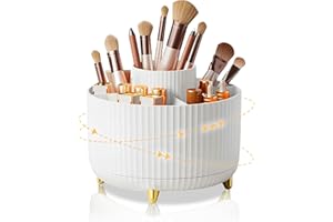 FYGAIN 360° Rotating Makeup Organiser, Spinning Makeup Brush Holder with 5 Compartments for Skincare Perfumes Cosmetics Bathroom Bedroom Stationery Storage