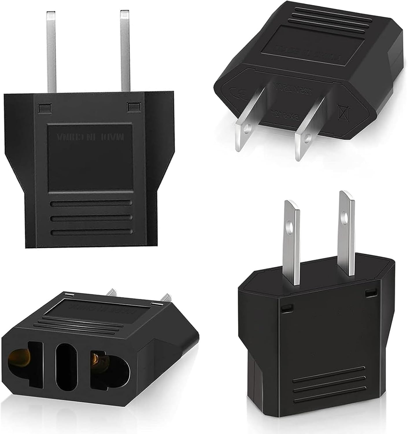 Clomnpe 4 Piezas Adaptador Enchufe Europeo a Americano, Adaptador Enchufe Americano a Español, Tipo C/E/F/L/N a Tipo A para Viajeros Que Visitan USA/Japón/México/Canadá-Negro