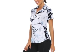 Syphiby Gym Top Women Short Sleeve Polo Shirts 1/4 Zip Up Moisture Wicking Golf Tops Sports Workout Running Tshirt S-XXL