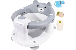 Bebamour Seggiolino da bagno per bambini, 6 mesi + vasca da bagno, antiscivolo, con giocattolo,Bear