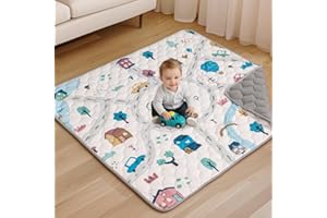 COMOMY Składana wyściełana mata dla dzieci 127 x 127 x 2,5 cm, mata dla niemowląt nadająca się do prania podłoga do placu zabaw, antypoślizgowa mata do raczkowania i zabaw dla dzieci, dzieci - szary