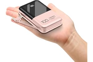 YOBON Mini Power Bank 10000mAh ze Zintegrowanymi Kablami 22,5W PD USB C Ultraszybka Przenośna ładowarka o dużej Pojemności Kompatybilna z iPhone Samsung iPads Huawei i nie Tylko (Różowy)