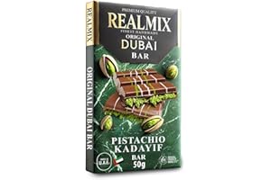 REALMIX Dubaj Mleczna Czekolada Bezpośrednio z Dubaju UAE | Prawdziwa Dubajska Mleczna Czekolada z Pistacjami i Nadzieniem Kunafa | Wyprodukowana w Dubaju U.A.E. | 50 g