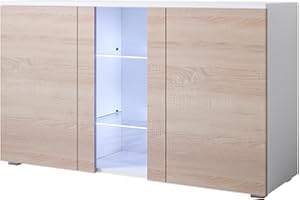 MB Muebles Bonitos | Madia Soggiorno Mobile TV Credenza Stile Moderno | Larghezza 120 x Altezza 72 x Profondità 40 cm | Melamina Lucida con LED | Piedini 2cm | Bianco | Modello Luke A1