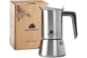 Groenenberg Moka Pot | Espresso maker (4-6 Cup) incl. extra sealing I Stainless steel I Induction-Safe I Enjoy your delicious Moka pot coffee