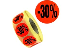 PB-ONLINEHANDEL 1.000 Aktionsetiketten/Rabattetiketten mit Aufdruck | leuchtrot ablösbar 32mm | 1 Rolle (-30%)