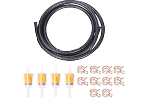 Glarks 15Pcs 6 Feet Length 1/4" ID Fuel Line and Fuel Filters with Hose Clamps Assortment Kit Compatible with Kawasaki Kohler Briggs & Stratton Most Gas Diesel Powersports Small Engines (1/4")