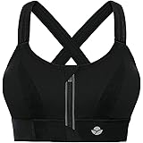 YIANNA Women High Impact Sports Bra Plus Size Zip Front Fastening Bras Padded Adjustable Strap