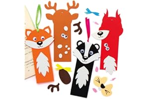 Baker Ross AX207 Forest Animals Bookmark Craft Set for Children - 8 Pieces, Creative Sets and Craft Supplies for Children for Crafts and Decorating in the Autumn Time, Medium, Red