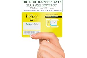 H2O Wireless U.S.A. SIM Unbegrenzt Gespräche, Text & Daten aus den USA in 70+ Länder 10 GB Highspeed-4G LTE/5G-Daten Plus 5 GB Hotspot 30 Tage Service inklusive JZN Market