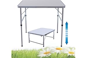 VickyHome Table de pique-nique pliable robuste de 75 cm x 50 cm/70 cm - Table de jardin portable avec 2 hauteurs réglables - Blanc