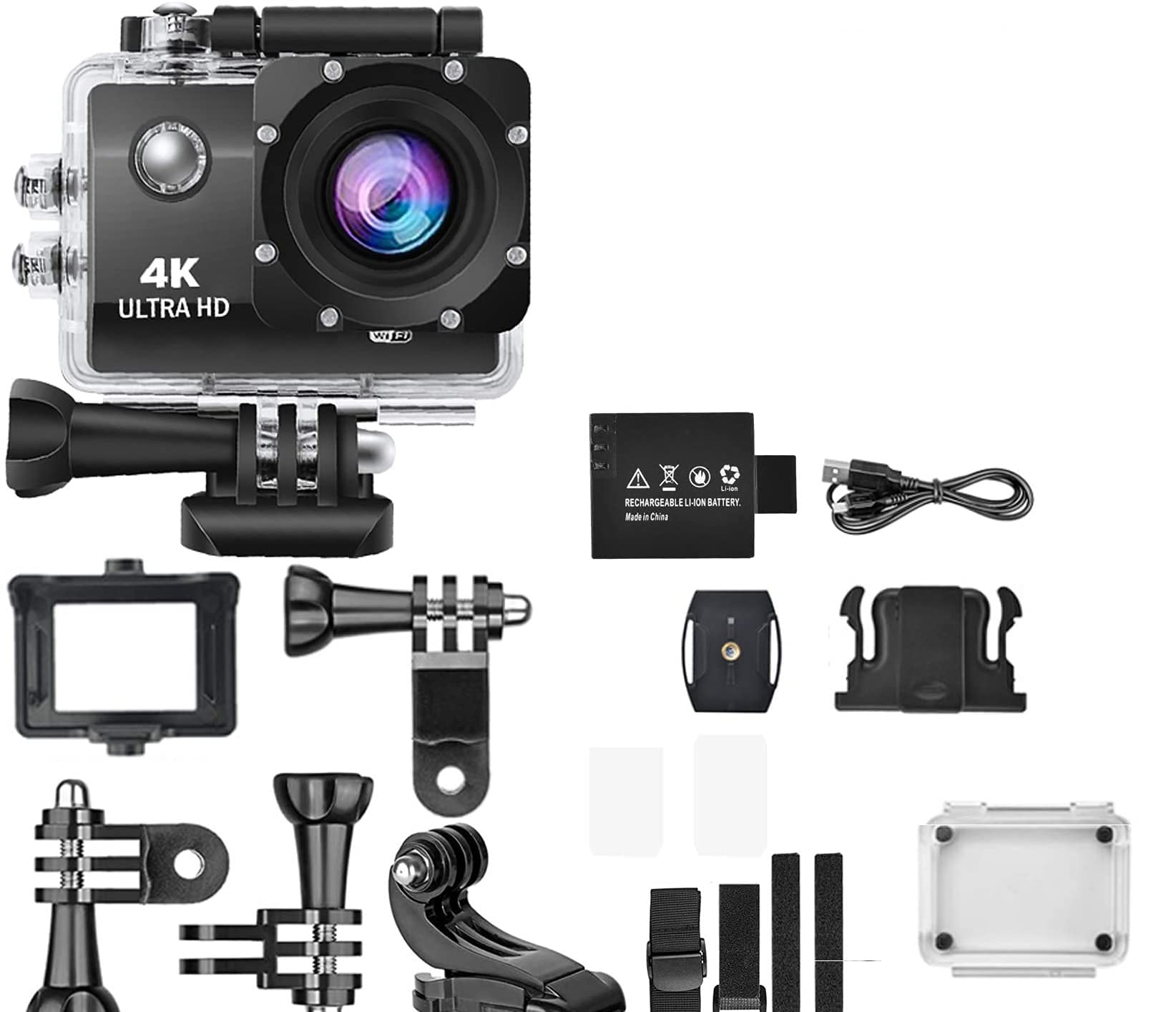QIWA® 4K Ultra HD Action Camera with 16.0 Mega Pixels CMOS Sensor Image, 4K @ 30 FPS Video,Water Resistant Support 32 G TF Card, 170 Degree Angle, Support Wi-Fi