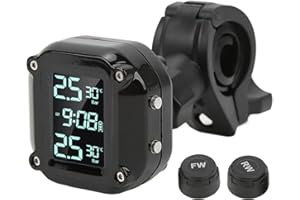 OREQ Motorcycle Tire Pressure Monitoring System, Waterproof Magnetic Rechargeable TPMS with 2 External Sensors, LCD Display Motorbike Tyre Alarm Tire Pressure and Temp Real Time Monitor
