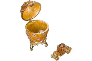 danila-souvenirs Jajko koronacyjne w stylu Faberge, szkatułka na biżuterię z karetą, 6,5 cm żółta