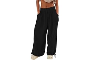 Skang Sommerhose Damen Leicht und Luftig mit Elastischem Bund Casual Lose Trousers Freizeithose mit Taschen Frauen Hosen Hippie Haremshosen High Waist Stoffhose Pumphose Einfarbig Locker Yoga Pants