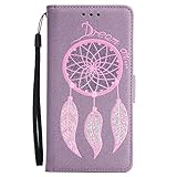 FESELE Dreamcatcher Schutzhülle für [Samsung Galaxy J7 2017] Feder Traumfänger Prägung Brieftasche Hülle Leder Flip Case Handyhülle mit Magnetverschluss, Samsung Galaxy J7 2017 Card Slot Vintage Series Wallet Cover Ledertasche Leder-Mappen-Karten-Slot-Abdeckung im Bookstyle Ständer Kartenfach für Samsung Galaxy J7 2017 + Blau Eingabestift Stylus Touch Pen-Traumfänger,lila