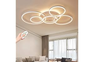 AUCF Lampa sufitowa LED z pierścieniami, ściemniana, w kolorze białym, 6-punktowa, okrągła lampa dekoracyjna, nowoczesna, oświetlenie sufitowe, 108 W, z pilotem zdalnego sterowania, 3000-6000 K