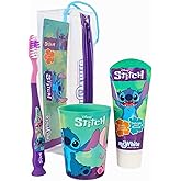 Disney Stitch Kids Toothbrush Set with Protective Lid, Suction Cup and Soft Bristles, Mint Flavored Toothpaste and Multipurpo