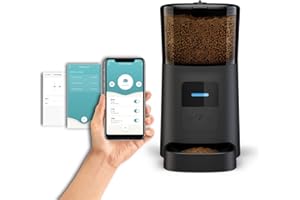 MOMO'S CHOICE Momo’s Choice Distributore automatico WiFi di cibo per cani e gatti, Programmazione orari e dosi dei pasti. Controllo remoto da APP, Avviso voce registrata all’uscita dei croccantini (Nero)