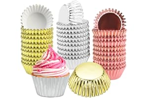 BUENTYA 600 PCS Mini Caissettes à Muffins Moule à Cupcakes Feuille d'Aluminium pour Truffes de Chocolat, Petites Bouchées, Dessert(Or, Argent, Rose)
