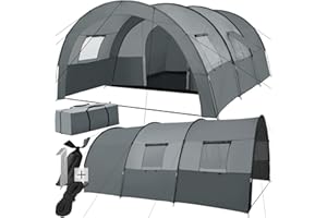 tectake® Tenda Campeggio per 6 Persone, Tenda Tunnel Stabile e Resistente, 4 Finestre con Zanzariere, Protezione UV, Rivestimento Idrorepellente, Borsa per Trasporto - Grigio Chiaro/Grigio Scuro