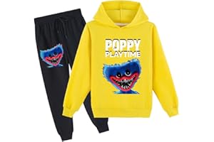 ERICHMAN Poppy Playtime Huggy wonggys Kids 2 Piezas Set Sudaderas con Capucha y Pantalones de chándal Casual Conjunto de Sudadera para niños y niñas