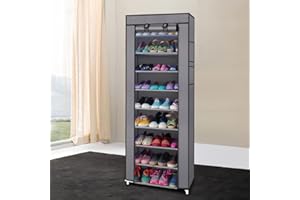 Alightup Rangement Armoire étagères à Chaussures 10 Couches Meubles à Chaussures avec Housse,58 x 29 x 160cm, Gris